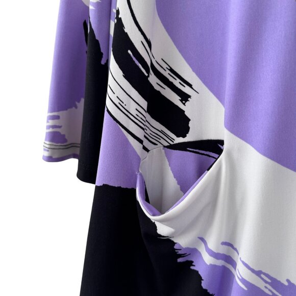 Sun Kim V-Neck Long Sleeve Tunic Purple Black White Pockets High Low Hem Size M - Picture 4 of 8